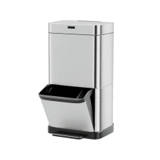 Devanti 70L Motion Sensor Pedal Bin, Stainless Steel, Dual Compartments, Fingerprint-Resistant, Soft Close, Silver