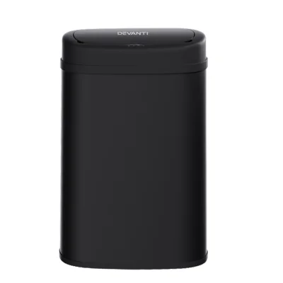 Devanti 50L Motion Sensor Rubbish Bin Black Stainless Steel Touchless Automatic Kitchen Waste Bin Odour-Free