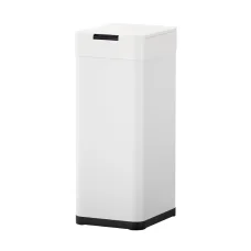 Devanti 50L Motion Sensor Trash Can - White Iron, Hands-Free, Soft Close, USB/Battery Powered, Fingerprint-Resistant