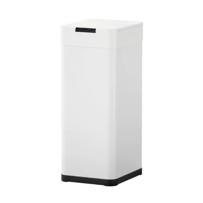 Devanti 50L Motion Sensor Trash Can - White Iron, Hands-Free, Soft Close, USB/Battery Powered, Fingerprint-Resistant