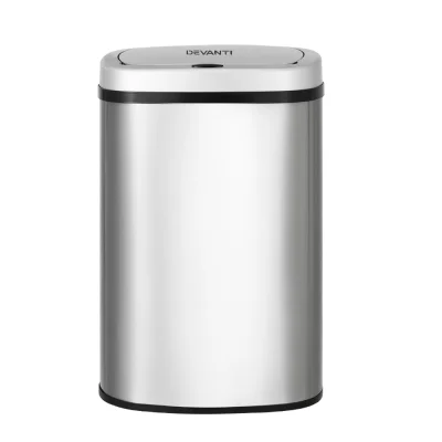 Devanti 50L Motion Sensor Rubbish Bin Stainless Steel Automatic Touchless Waste Bin with Liner Holder Silver