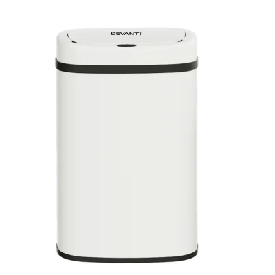 Devanti 50L Motion Sensor Bin - White Steel, Hands-Free, Odour-Free, Noise-Free, with Soft Close & Liner Holder