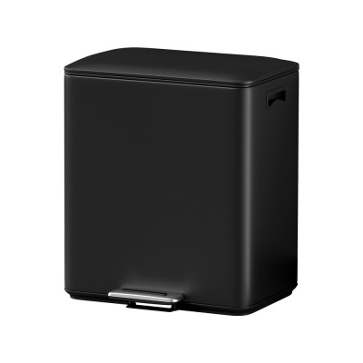 Cefito Pedal Bin, Carbon Steel, 40L Dual Compartment, Black, 46x31x53cm, Modern Waste Recycle Dustbin, Soft Close