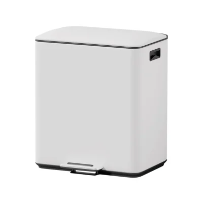Cefito Pedal Bin, Carbon Steel, 40L Dual Compartment, White, 46x31x53cm, Anti-Rust, Soft Closing, Easy Clean