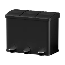 Cefito Pedal Bin Carbon Steel 45L Black | Triple Compartment Waste & Recycle Dustbin with Soft Close Mechanism