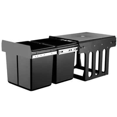 Cefito 30L Pull Out Double Basket Bin - Black, 2x15L Capacity, ABS & Polypropylene, Easy Install, Space-Saving Design