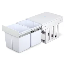 Cefito Pull Out Bin Kitchen Double Basket 2x15L White, Concealed Waste Bin with Lids, Heavy Duty Runners, Easy Install