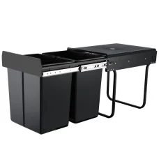 Cefito 2x20L Pull-Out Kitchen Bin, Black, Dual Compartment with Lids, Steel Frame, Smooth Slide, Easy Install & Clean