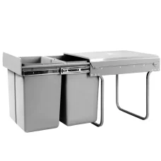 Cefito Dual 20L Pull-Out Kitchen Bin, Grey - Space-Saving, Heavy-Duty, Easy Install, Metal Frame, 40L Capacity