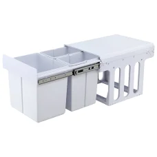Cefito Pull Out Triple Slide Kitchen Bin 31L White – 3 Compartment Waste & Recycling, Steel Frame, Odour Lid, 48x34x35cm