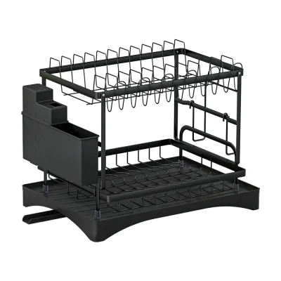 Cefito Expandable 2-Tier Dish Rack, Stainless Steel Frame, Removable Design, Black, 46x30.5x32cm, 1-Year Warranty