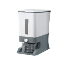 5-Star Chef 12KG Cereal Dispenser Rice Container, Food Grade Plastic, One-Press Output, Moisture-Proof, White/Grey