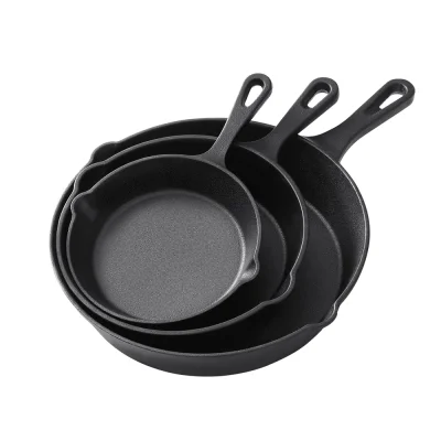 5-Star Chef Cast Iron Non-Stick Frying Pan Set 3PCS, 16/20/26cm, PFOA-Free, Double Pour Spouts, All Stov