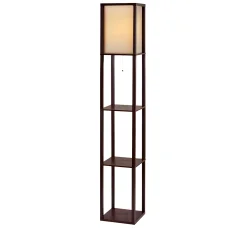 Artiss Vintage Brown Floor Lamp with 3-Tier MDF Shelf, LED Compatible, 160cm Tall, NC Lacquer Finish, Pull-String Switch