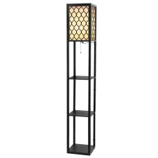 Artiss Black Floor Lamp with 3 Tier MDF Shelf Storage, 160cm Tall LED Light Stand, Vintage Design for Home Decor