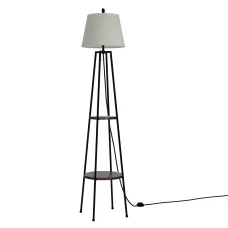Artiss Floor Lamp with 2-Tier MDF Shelf, Linen Shade, Black Finish, 168cm, Modern LED Stand for Living Room Bedroom