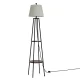 Artiss Floor Lamp with 2-Tier MDF Shelf, Linen Shade, Black Finish, 168cm, Modern LED Stand for Living Room Bedroom