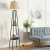 Artiss Floor Lamp with 2-Tier MDF Shelf, Linen Shade, Black Finish, 168cm, Modern LED Stand for Living Room Bedroom