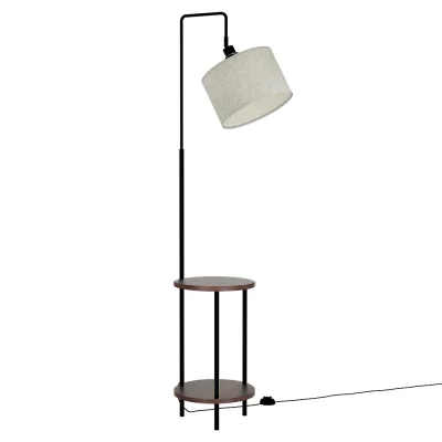 Artiss Shelf Floor Lamp 2-Tier Storage Stand, Adjustable Head, MDF & Metal, Linen Shade, 163cm, Black/Walnut