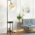Artiss Shelf Floor Lamp 2-Tier Storage Stand, Adjustable Head, MDF & Metal, Linen Shade, 163cm, Black/Walnut
