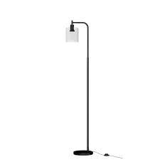 Artiss Modern Black Floor Lamp with Glass Shade, Metal Stand, Foot Switch, 161cm Height for Living Room & Office