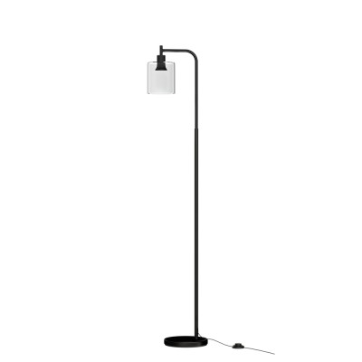 Artiss Modern Black Floor Lamp with Glass Shade, Metal Stand, Foot Switch, 161cm Height for Living Room & Office