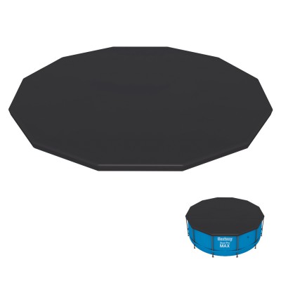 Bestway 3.66m/12ft Round Pool Cover - Durable UV-Resistant PVC, Includes Secure Ropes & Drainage, 3.7m Diameter