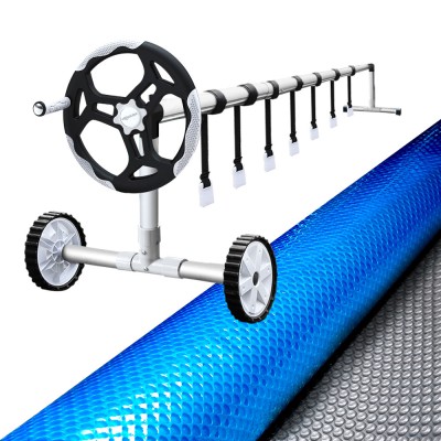 Aquabuddy Pool Cover & Roller Set, Aluminium, 10x4m, Blue/Silver, 500 Micron, Solar Blanket, Easy Maintenance