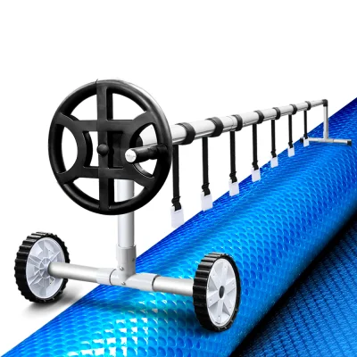 Aquabuddy Pool Cover & Roller Set, Aluminium, 10x4m, Blue, 500 Micron, Solar Blanket, Keeps Pool Clean & Warm