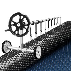 Aquabuddy 10x4m 600 Micron Solar Pool Cover with Adjustable Aluminium Roller, Blue/Black, Fits Pools up to 5.55m Aquabuddy 10x4m 600 Micron Solar Pool Cover with Adjustable Aluminium Roller, Blue/Black, Fits Pools up to 5.55m