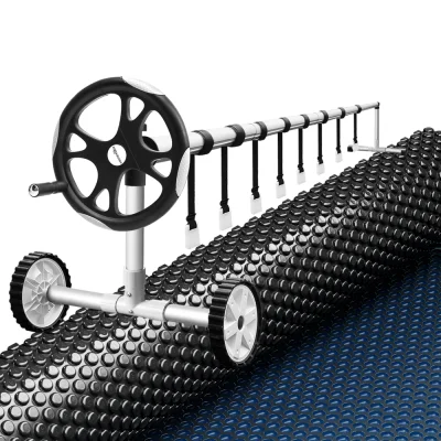 Aquabuddy 10x4m 600 Micron Solar Pool Cover with Adjustable Aluminium Roller, Blue/Black, Fits Pools up to 5.55m