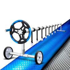 Aquabuddy 500 Micron Pool Cover & Aluminium Roller Set - 11x4.8m Solar Blanket with Blue-Silver Design, 5-Year Warranty