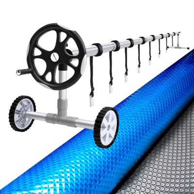 Aquabuddy 11x6.2m Pool Cover & Roller Set - 400 Micron Solar Blanket, Aluminium, Reduces Evaporation & Costs