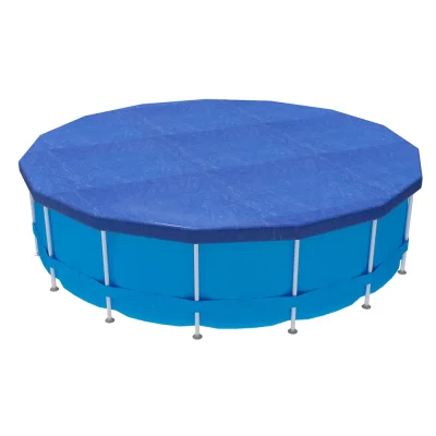 Aquabuddy 3.66m Round Pool Cover - Durable UV Resistant PE Material, Blue, with Drainage Holes and Anchoring Ropes