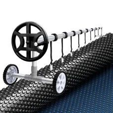 Aquabuddy 600 Micron Black Solar Pool Cover 6.5x3m & Adjustable Aluminium Roller for 4m Pools - UV Resistant, Warmth