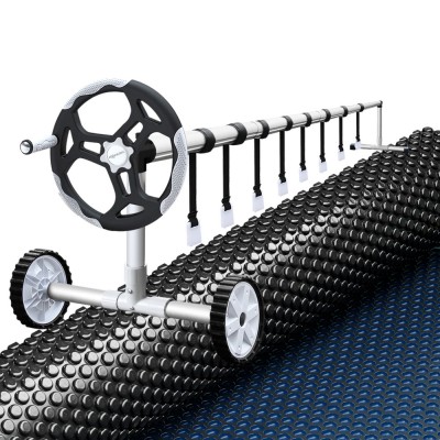 Aquabuddy Solar Pool Cover & Roller Set - 600 Micron, 6.5x3m, Aluminium, Black/Blue, UV Resistant, 5-Year Warranty Aquabuddy Solar Pool Cover & Roller Set - 600 Micron, 6.5x3m, Aluminium, Black/Blue, UV Resistant, 5-Year Warranty