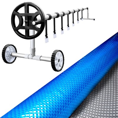 Aquabuddy Pool Cover & Roller Set, Aluminium, 6.5x3m, Blue/Silver, Solar Blanket, 500 Micron, Energy Efficient