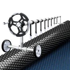 Aquabuddy 600 Micron Pool Cover & Roller Set 8.5x4.2m, Black Solar Blanket, Aluminium Roller, UV Resistant