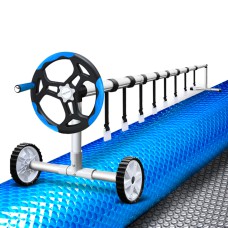 Aquabuddy 500 Micron Pool Cover & Aluminium Roller Set 8.5x4.2m - Solar Blanket with Silver/Blue Design, 5-Year Warranty