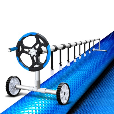 Aquabuddy Aluminium Pool Roller & Solar Cover 500 Micron, 9.5x5m, Blue - Keep Your Pool Clean & Warm Efficiently