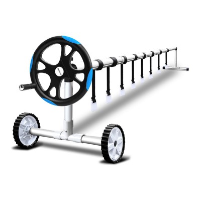 Aquabuddy Pool Cover Roller 5.5m Adjustable Aluminium Solar Blanket Reel Blue with Non-Slip Crank and Straps