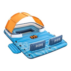 Bestway Inflatable Pool Float Island Lounge for 6 Adults, 3.73m x 2.64m, Vinyl Raft with Canopy, Cooler Bag & Repair Kit