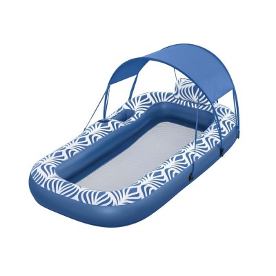 Bestway Inflatable Floating Lounger with Sunshade Canopy, PVC Material, 1.98Mx1.12M, Built-in Storage and Cup Holder
