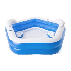 Bestway Kids Inflatable Pool 2.13x2.06m Above Ground PVC Pool with Cushions, Cup Holders and Headrests, 575L Capacity