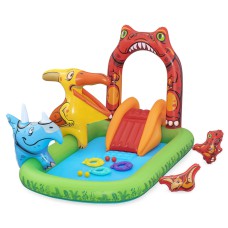 Bestway Dinosaur-Themed Kids Inflatable Pool with Slide, Ring Toss & Sprinkler - 242x140cm, PVC, 1-Year Warranty