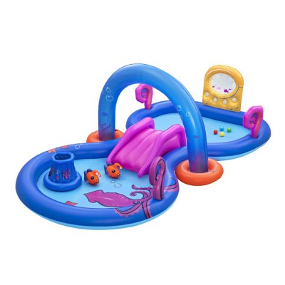 Bestway Kids Inflatable Play Splash Pool 330cm PVC with Slide, Ball Toss Toys, Coral Basket & Water Sprayer