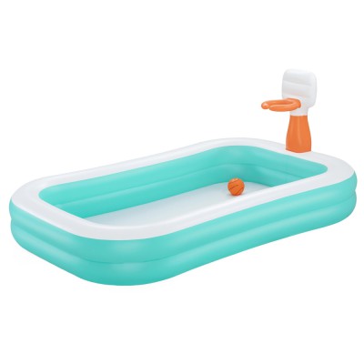 Bestway Kids Inflatable Pool with Basketball Hoop, Sturdy PVC, 251x168cm, Durable Design for Safe Play, 1-Year Warranty