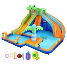 AirMyFun Kids Inflatable Water Park with Double Slides, Climbing Wall & Cannon 465x430cm PVC Outdoor Castle
