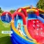 Doctor Dolphin Kids Inflatable Water Park with Slides, Cannon, Toss Game, PVC, 408x386cm, Outdoor Splash Fun