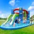 Happy Hop Inflatable Water Slide Jumping Trampoline Castle, 4.8m PVC Kids Bouncer with Climbing Wall & Water Cannon